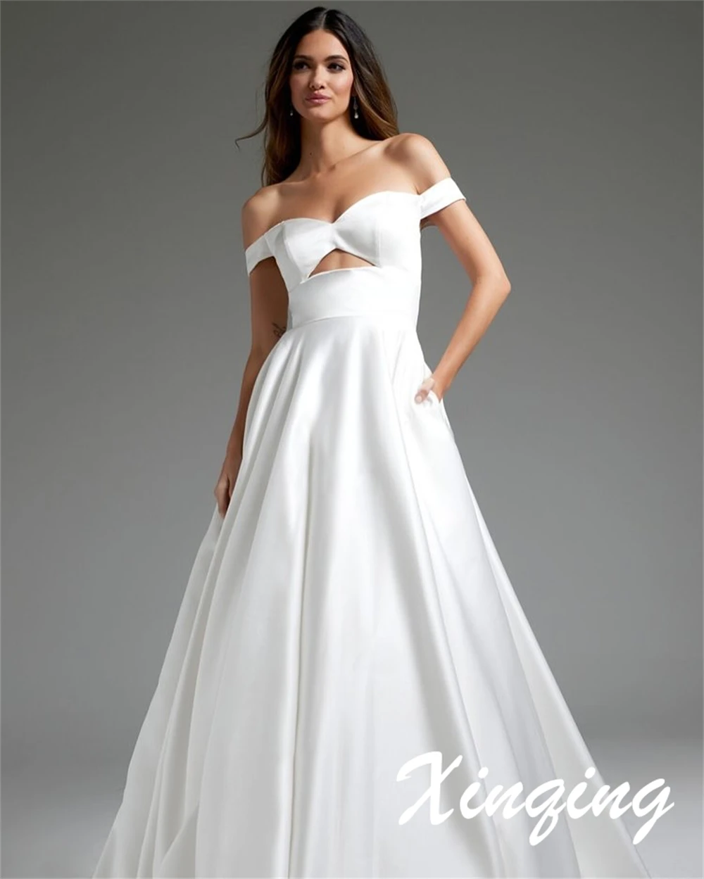 Robes de mariée classiques personnalisées en Satin blanc, épaules dénudées, robes de mariée de l'industrie lourde, robes d'occasion spéciale