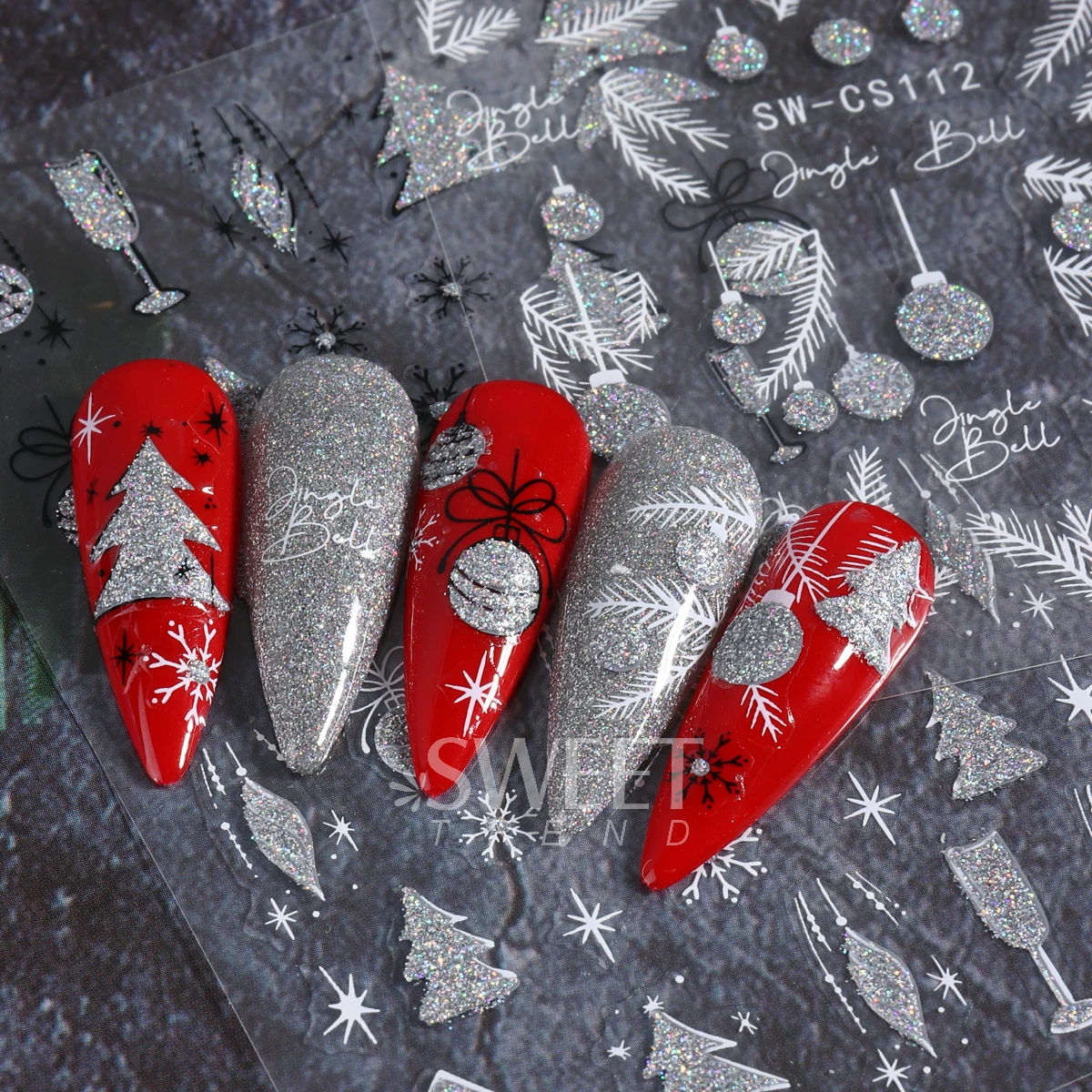 Nieuwe Kerstserie Nagellak Stickers Sprankelende Glitter Nail Art Decoraties Kerstboom Hart Ontwerpen Sneeuwvlokken Manicure Tips