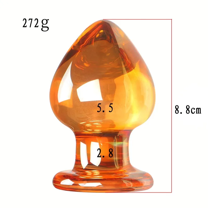 VaHppy Glass Anal Plugs Large 5.5cm Transparent/Golden SM BDSM Adult Sex Toys Unisex Lesbian Gay Anal Masturbator Stimulation