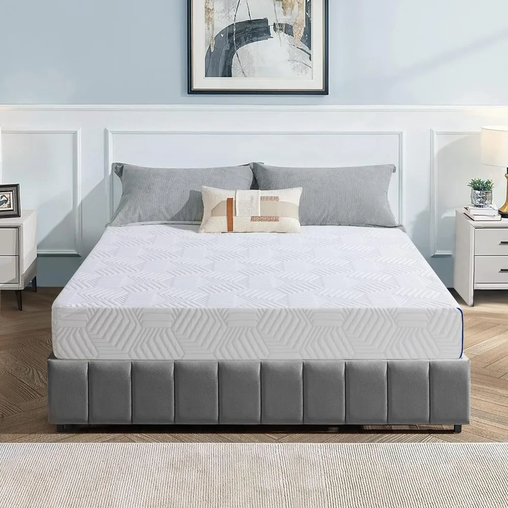 

King Mattress 10 Inch Memory Foam Mattress in a Box,Cooling Gel Green Tea Infused Mattress King Size,Medium Firm Feel