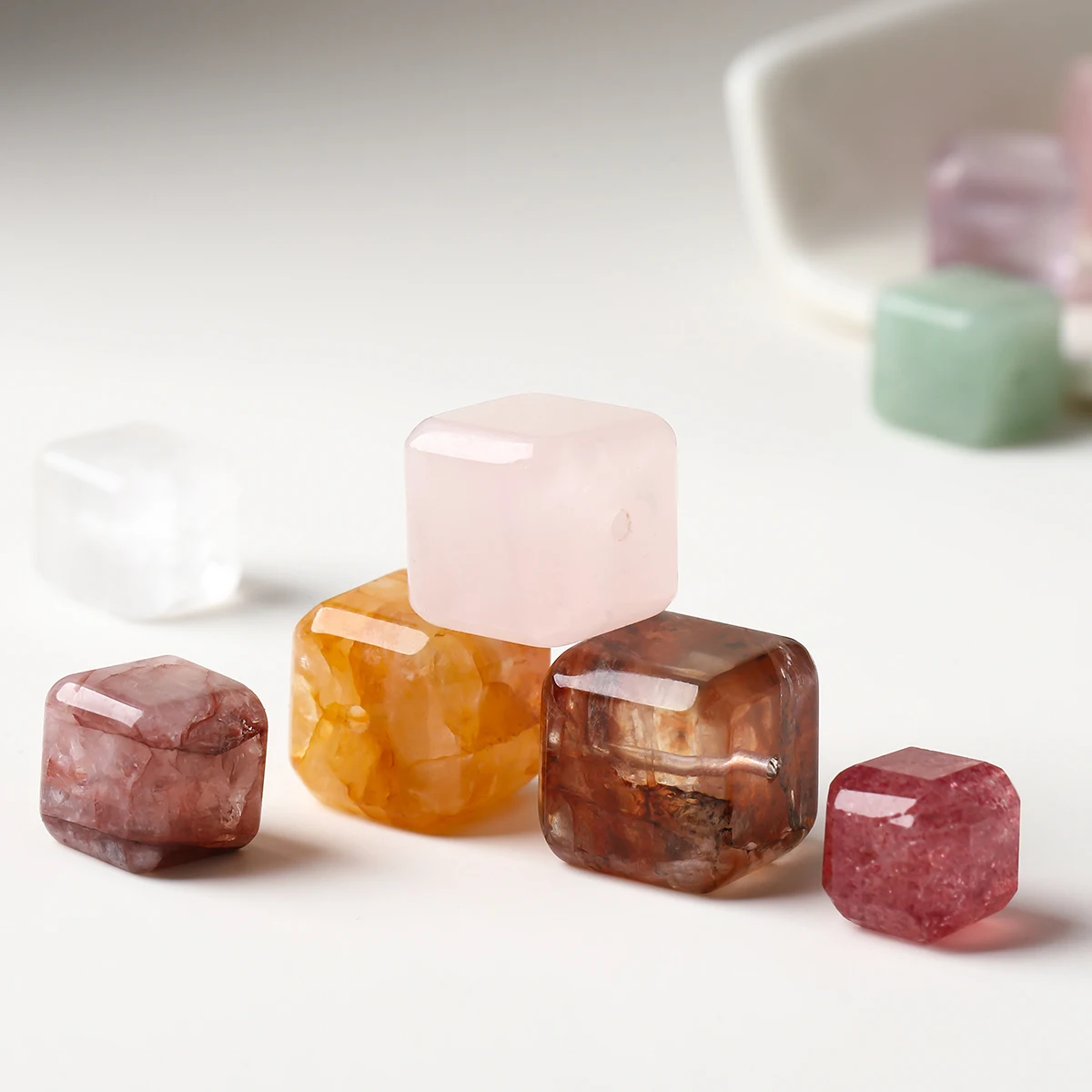 5 Pcs/lot Natural Stone Amethyst Pink Quartz Rhodonite Faceted Square Beads For Jewelry Making Diy Bracelet Necklace Supplies
