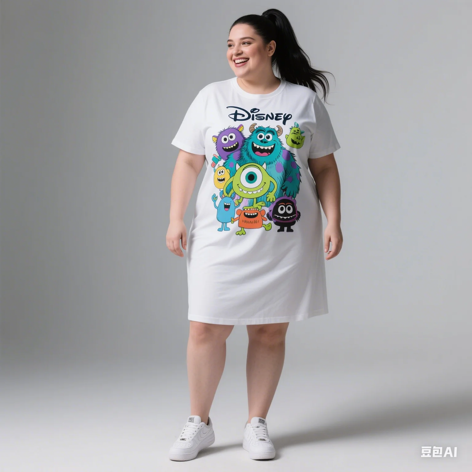 2025 Vestido de manga corta de talla grande para mujer con licencia de Disney Moda Estilo casual Diseños impresos de personajes de dibujos animados