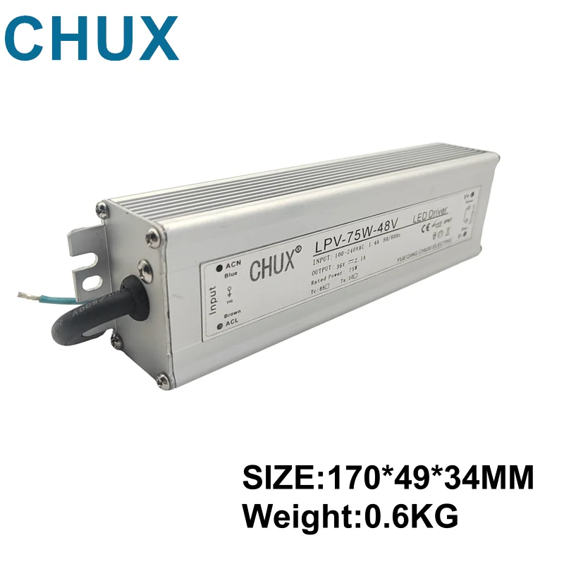 CHUX 80W 75W 60W  WaterProof Led Switching Power Supply 12V 24V 36V 48V  Led Driver AC to DC SMPS LPV-80W 75W 60W