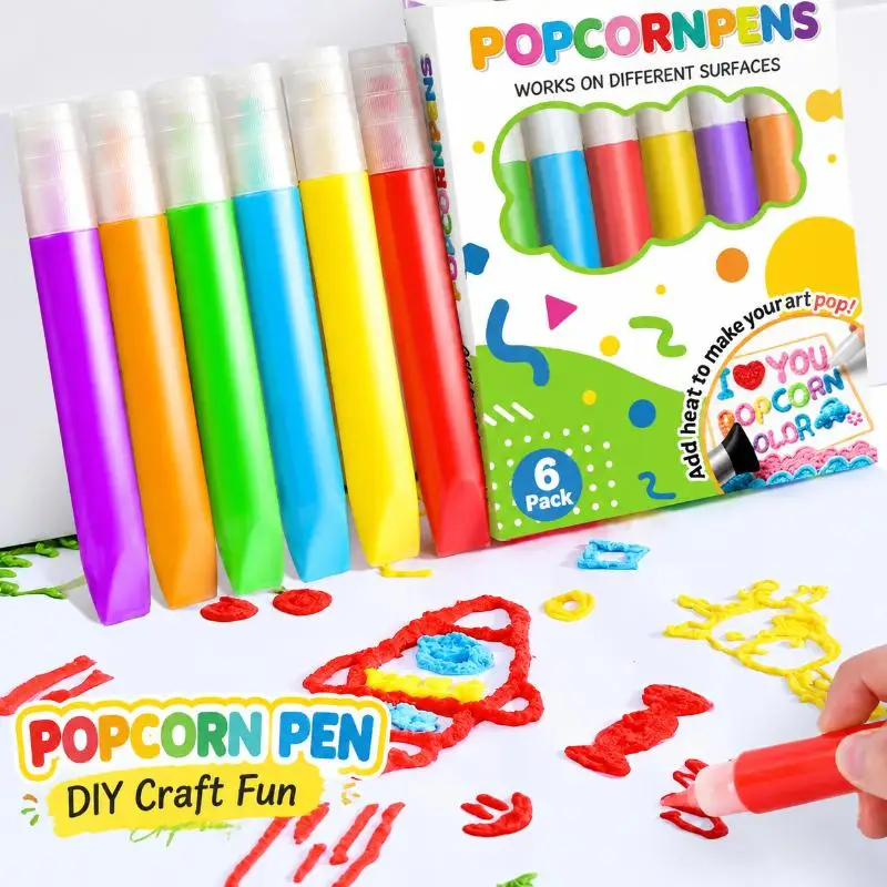 6/12Pcs 3D Magic Popcorn Pens Puffy Popcorn Pens Bubble Art Markers for DIY Cards Craft, Notebook Greeting Card Doodle Graffiti
