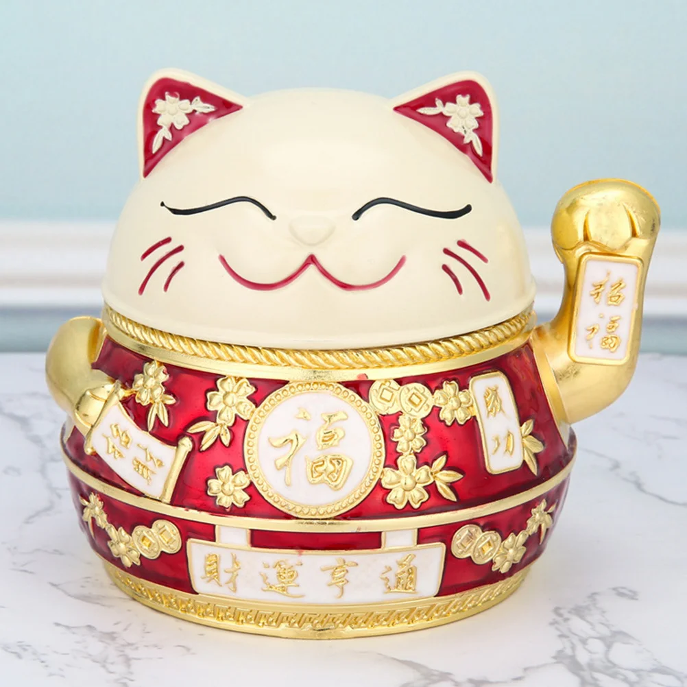 

Lucky Cat Ashtray Aluminum Alloy With Lid Home Office Decor Desktop Tabletop Ash Holder Indoor Ornament Household Table