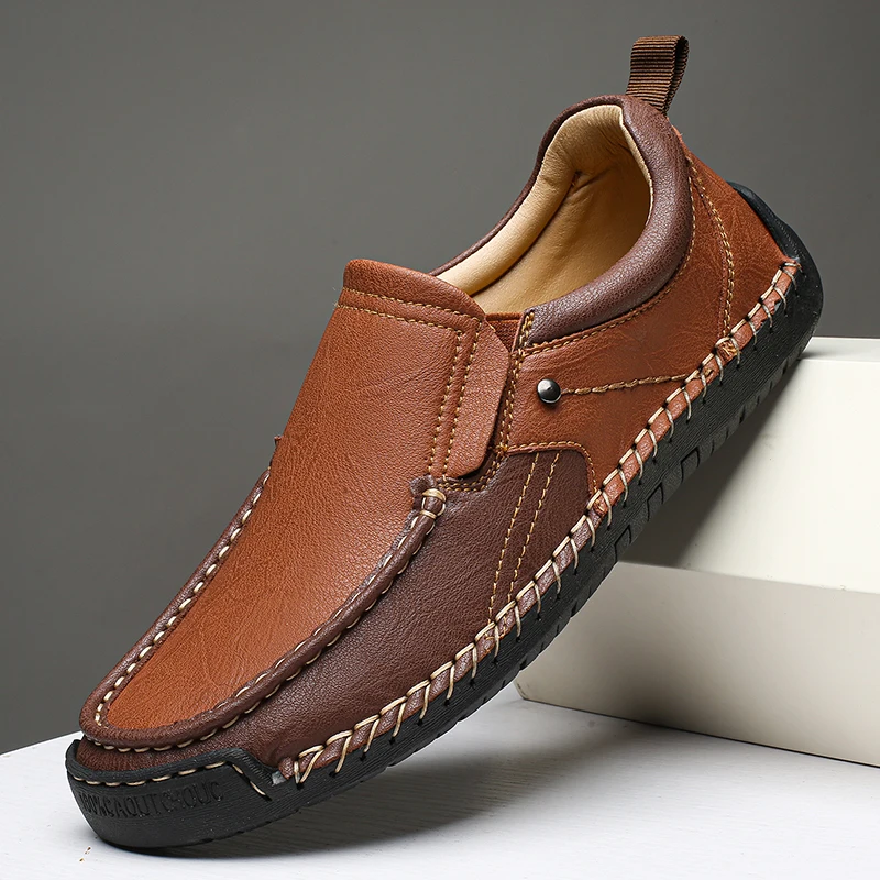 Leisure Men's Casual Shoes Comfortable Male Loafers Non-slip Slip on Flats PU Leather Walking Shoes New Male Business Footwear