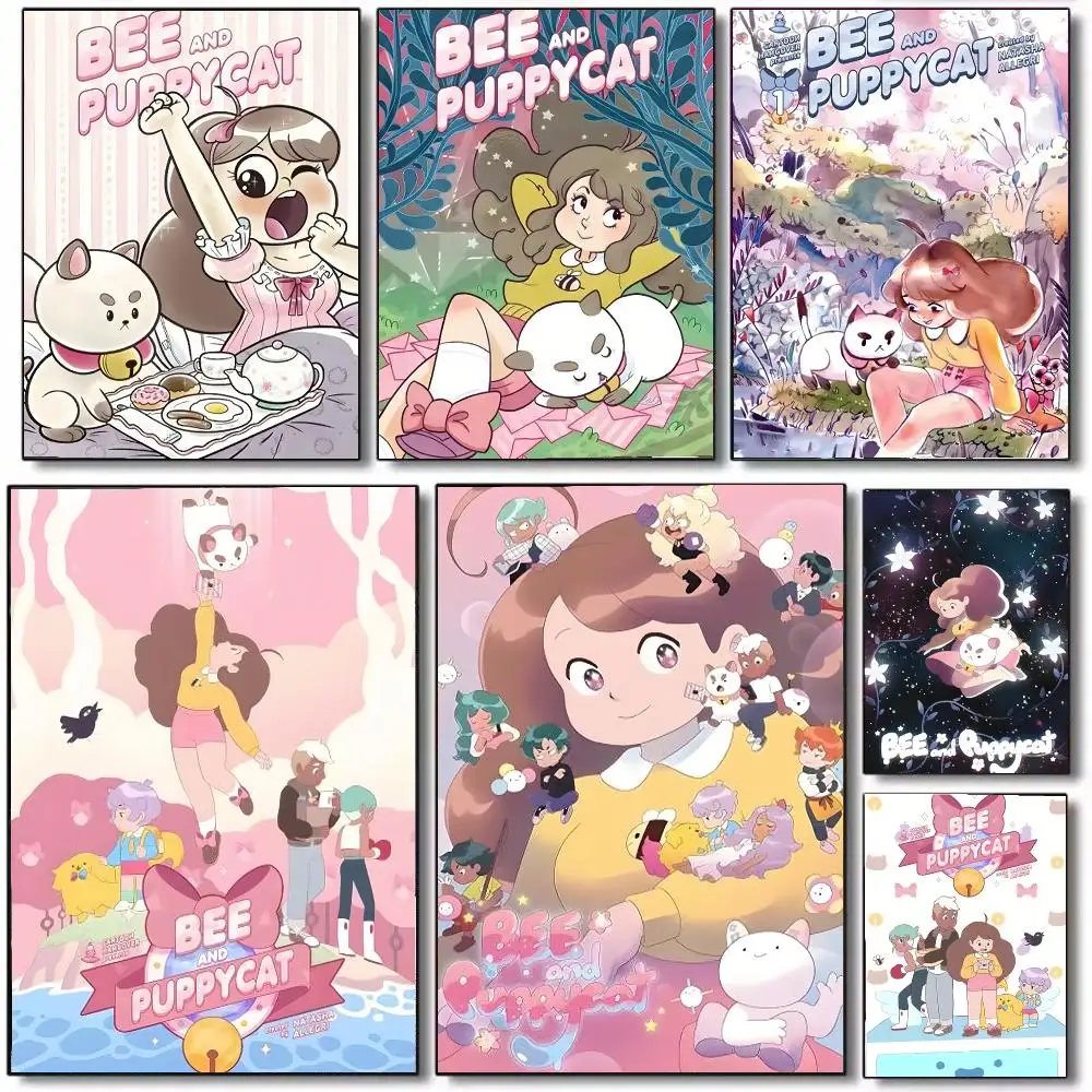 Animation Bee And Puppycat Poster Wall Art Printed Decor Sticker Stylish Home Gift for Living Room Bedroom Corridor Cafe