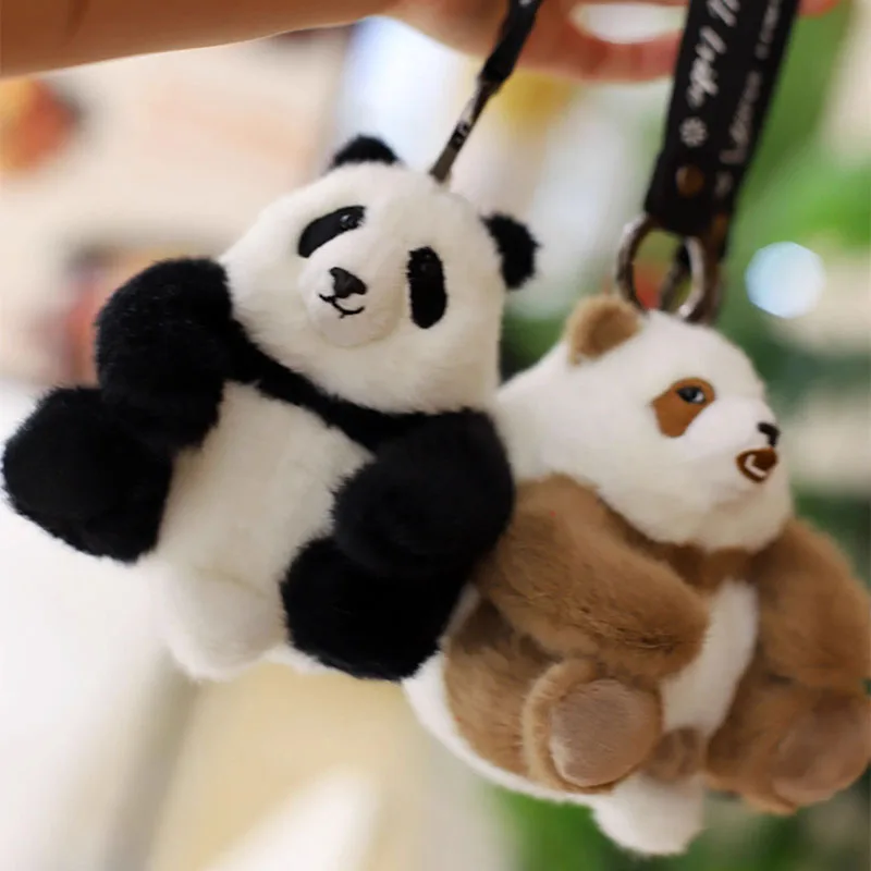 Brown Panda Qizai HuaHua MengLan Pendant Key Ring Chain Bag Decoration Cartoon Zoo Animal Plush Toy Stuffed Doll Girl Boy Gift