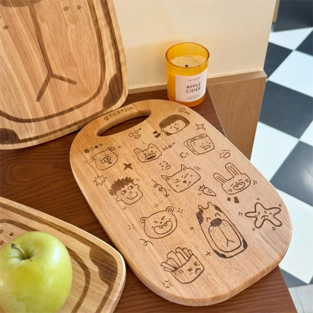 Tabla de cortar de madera tallada multiusos, patrón de dibujos animados, bloque de cortar colgante, plato de Pizza de forma Irregular, comida para bebé