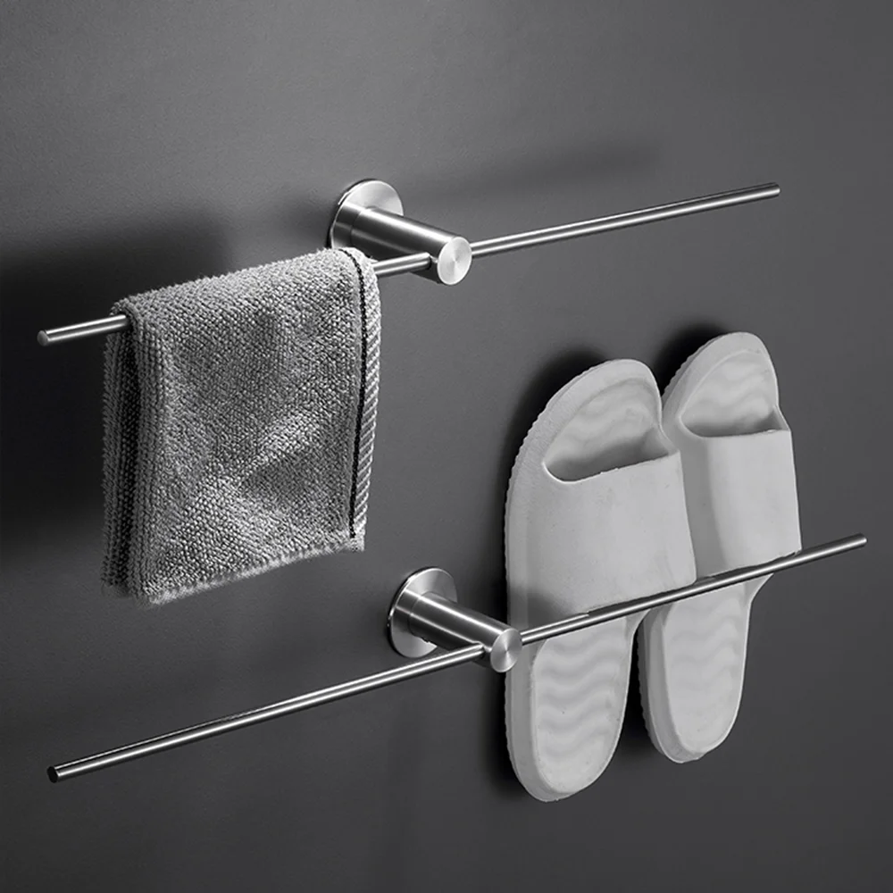 No Punch Stainless Steel Movable Towel Rack Towel Hanger Bath Towel Holder Wall Mount Bath Towel Holder Bathroom Accessories