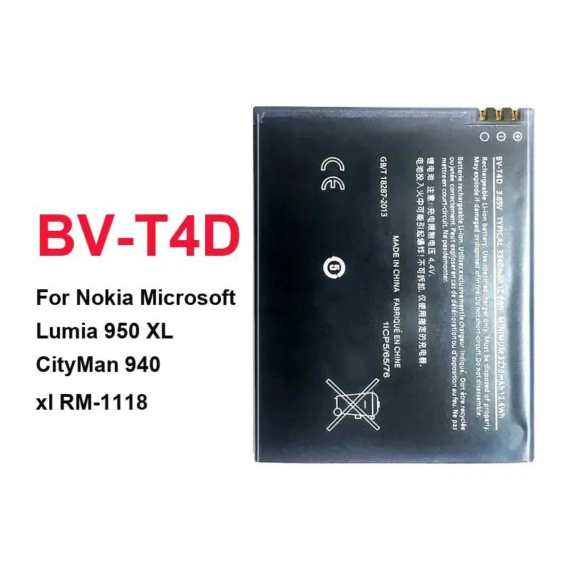 High Quality Mobile Phone Battery For Nokia Lumia 950 XL Cityman 940 XL RM-1118 Long Lasting BV-T4D 3340mAh