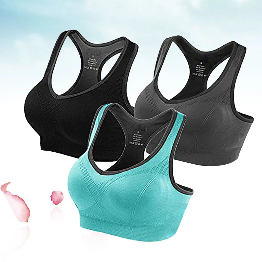 

3Pcs Sports Bra Women High Impact Seamless Padded Fitness Yoga Workout Bra Tops Black Gray Blue Size Bras for Women