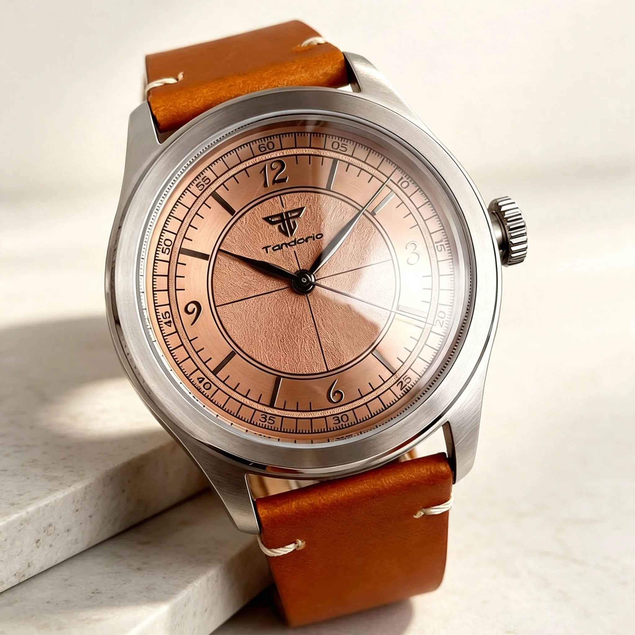 38MM Automatic Watch Mechanical Vintage Watch Japan NH35/Asia 2824 Movement Watches Sapphire Glass Leather Band Tandorio