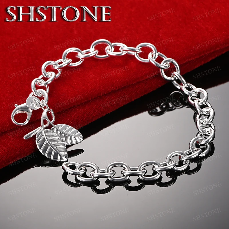 

Exquisite Elegant Design 925 Sterling Silver Double Leaf Bracelet For Women Birthday Christmas Gifts Party Jewelry Accessories