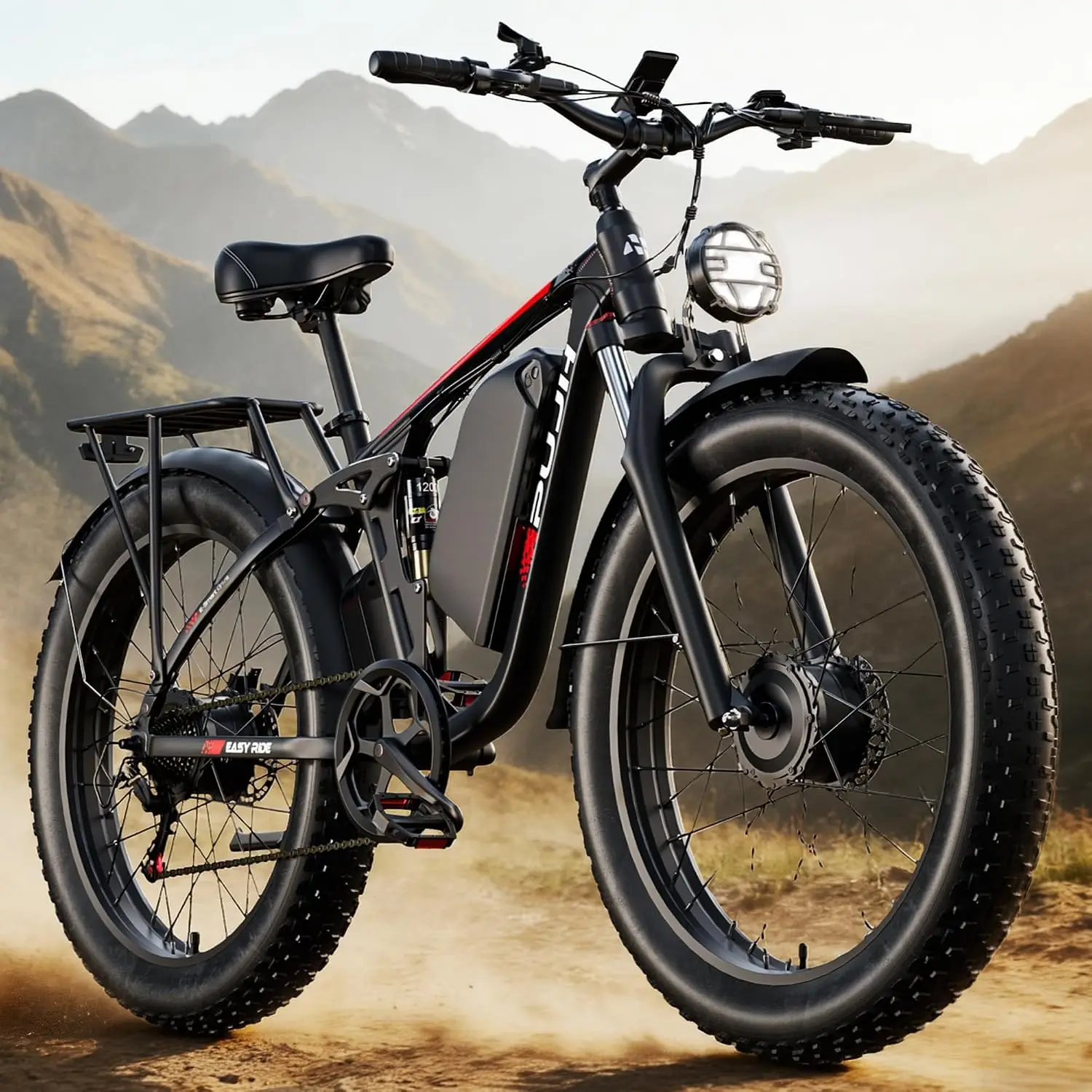 4000W Dual Motor Electric Bike 52V 100 Mile Range 24in Fat Tire Mountain E-Bike, Customized