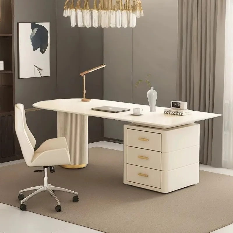 Luxury Rock Slab Desk Modern Boss Drawers Storage Office Computer Desk Beauty Salon Medical Consultation Reception Table White
