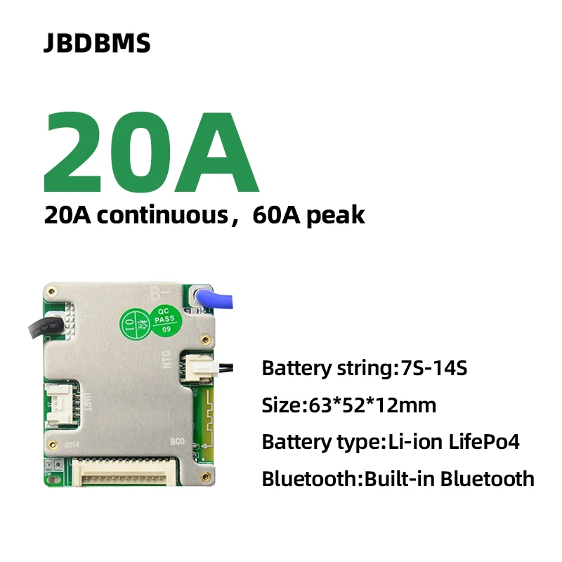 JBD SMART BMS 7S~14S 20A  Built-in Bluetooth APP Smart BMS 8S 24V 10S 36V 13S 48V LiFePo4 NMC 20A  Battery Management System