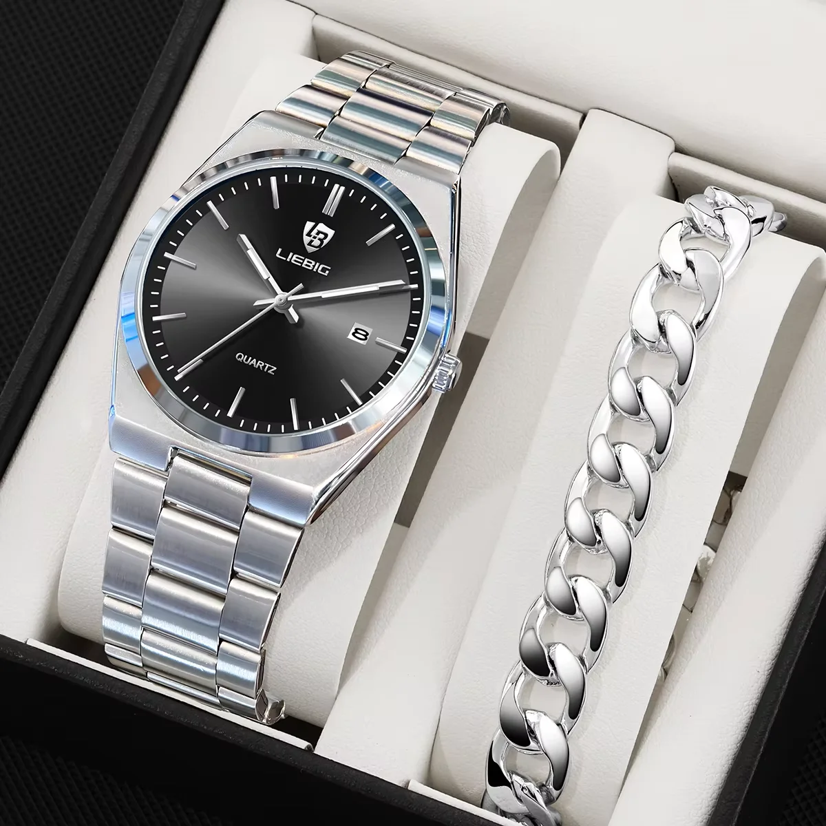 

LIEBIG Роскошные кварцевые часы для мужчин, деловые водонепроницаемые наручные часы, мужские модные простые часы из нержавеющей стали, Reloj Hombre
