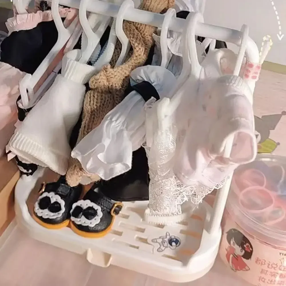 Plastic Mini Cloth Organizer 15/20cm Cotton Doll Clothes Rack Playing House Miniature Doll Hangers Dollhouse Furniture