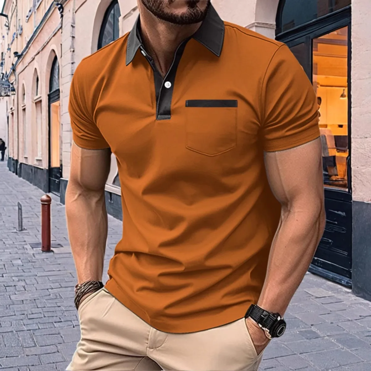 2024 summer men's new Henry street lapel short-sleeved polo shirt Business casual button fashion breathable T-shirt