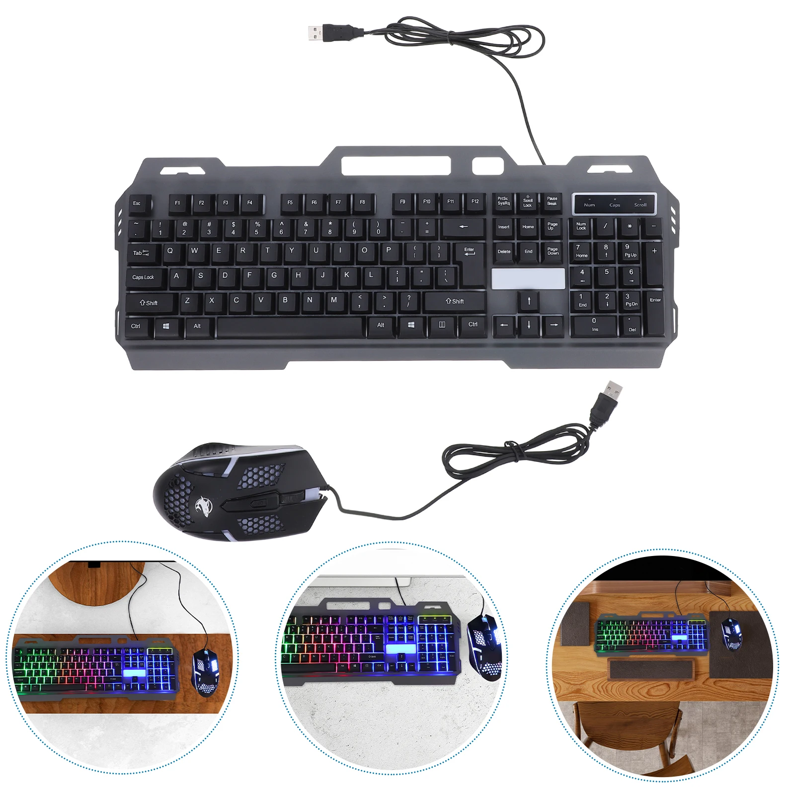 

Suspended Washable Keyboard Mouse Set 26 Keys Non Conflict Multimedia Phone Slot Steel Plate LED Backlight Wired Gaming Computer