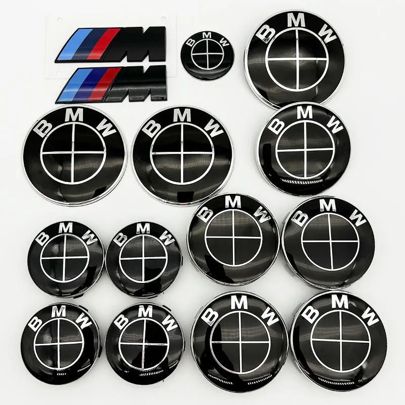 Full Black BMW Emblem 45mm 56mm 68mm 74mm 82mm Car Badge M Logo Sticker For BMW E60 E61 E70 E46 F21 F31 F18 G21 G22 G31 X2 X3 X4