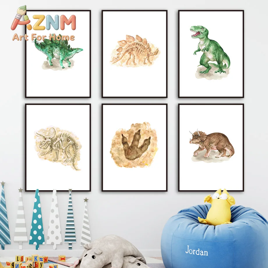 Cartoon Dinosaur Footprint Fossil Wall Art Canvas Painting Nordic Posters And Prints Wall Pictures Baby Boy Kids Room Home De