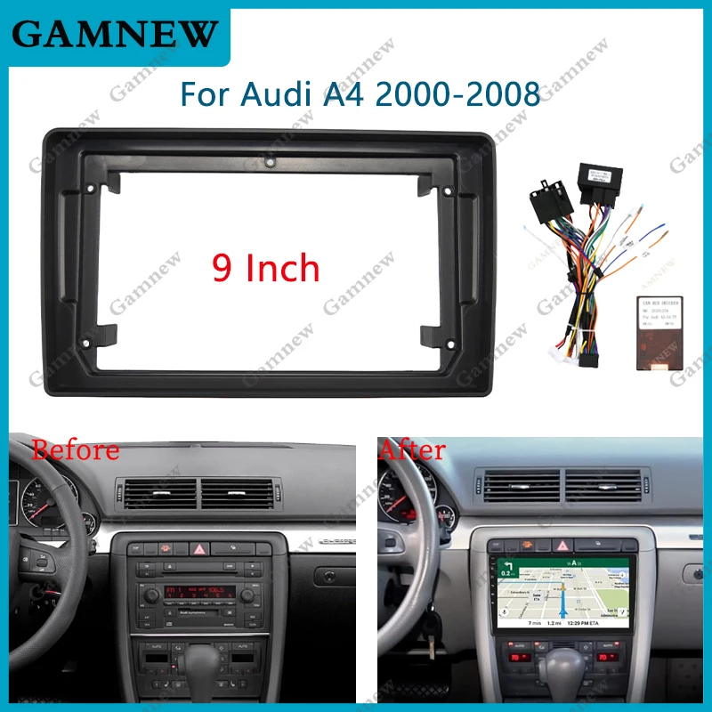 Adaptador de marco de Fascia para coche de 9 pulgadas, Kit de Panel de montaje de tablero de Radio Android para Audi A4 B7 S4 RS4 B6 Seat Exeo 2000-2008