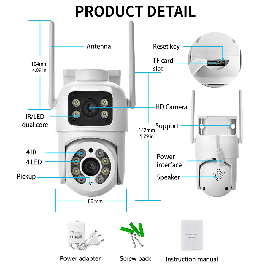 4MP Outdoor Surveillance Camera Dual Lens Dual Screen AI Auto Tracking IP Video Wifi PTZ Camera CCTV Two Way Audio ICSEE