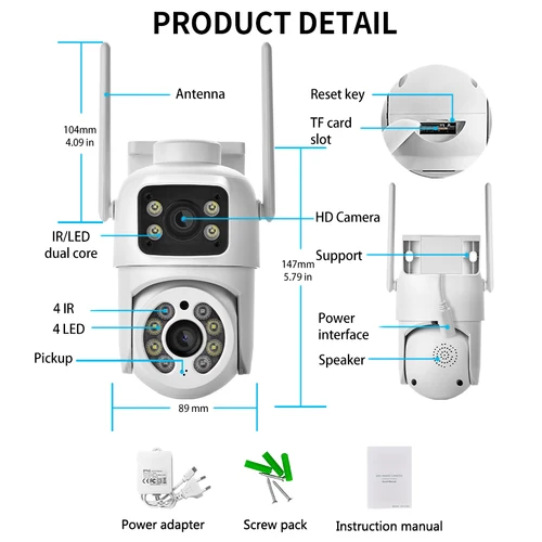 Imagen 2 del producto Cámara de vigilancia impermeable para exteriores de 4MP, lente Dual, pantalla Dual, seguimiento automático, vídeo IP, Wifi, cámara PTZ CCTV, Audio bidireccional ICSEE