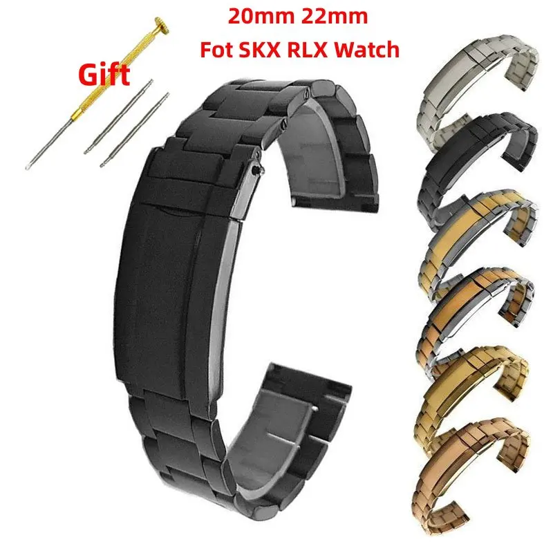 

Screw 20mm 22mm Stainless Steel Silver Black Gold Oyster Straight End SUB Watch Bands Straps Bracelet for RLX SKX Watch