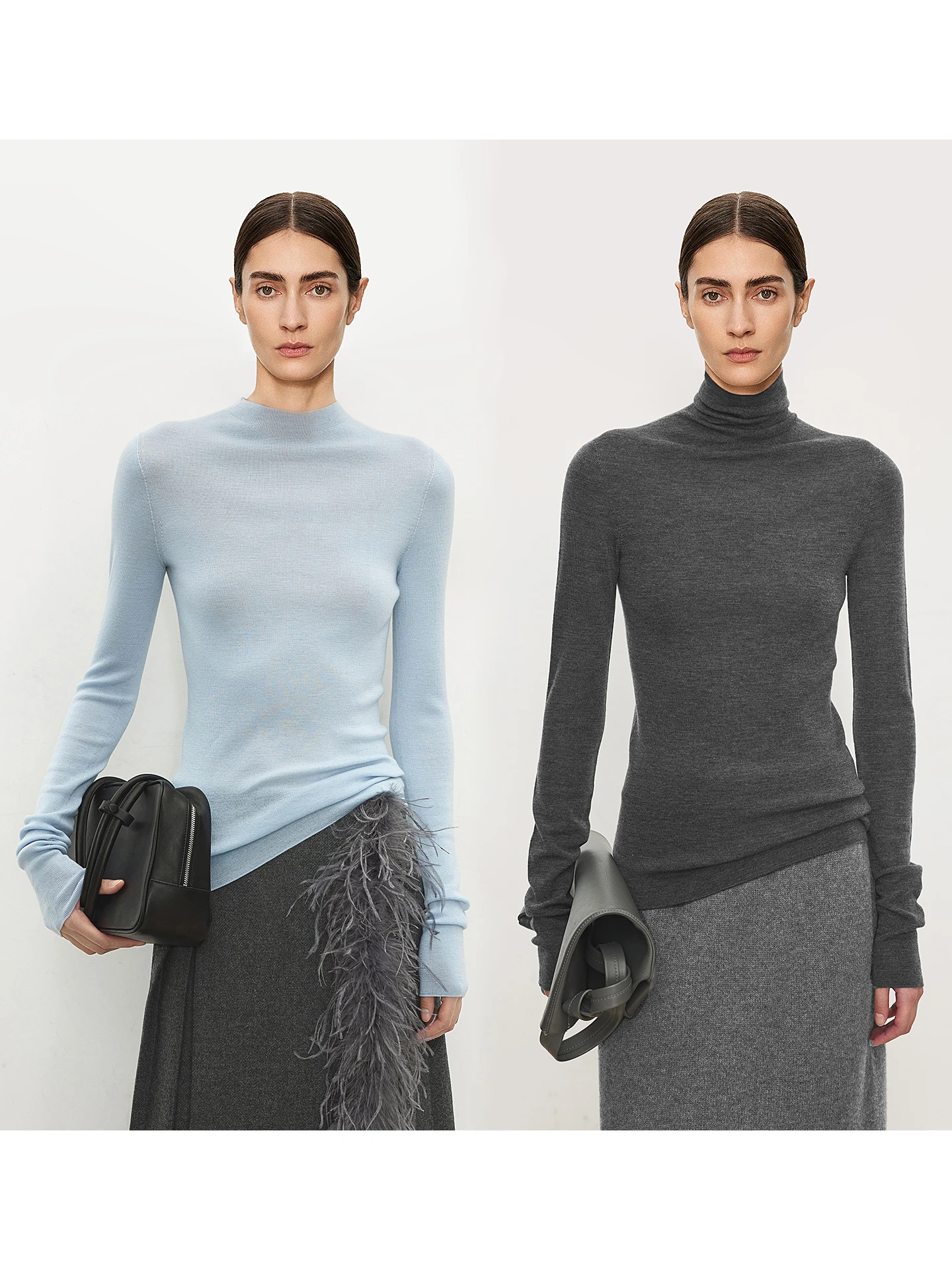 

Ultra Skin-friendly 20S Wool f-high Collar Sweater CHICJOC Commute Sle Slim Fit Long Sve Knitted Base irt