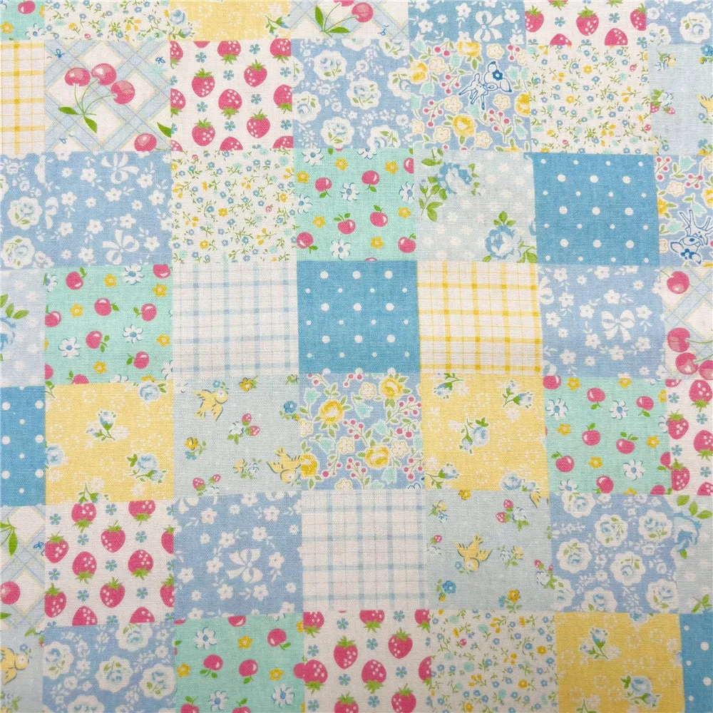 Blue Strawberry Collar 100% Cotton Fabric for Kids Clothes mask Home Textile Sewing Quilting DIY Needlework Material