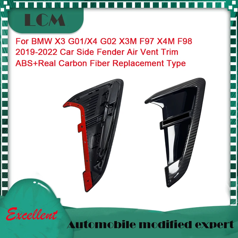 

2019-2020 For BMW X3 G01/X4 G02 X3M F97 X4M F98 ABS+Carbon Fiber Car Side Fender Trim Air Vent Cover Replacement Type 2 Pcs/Set