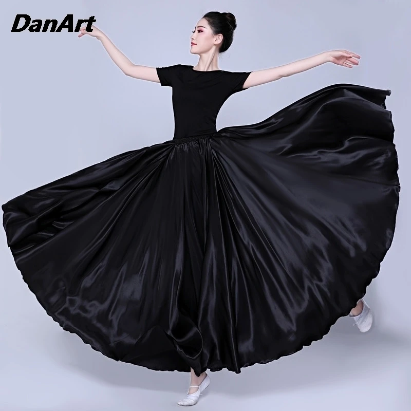 360/540/720 Degree Satin Skirt Women Large Swing Long Skirt Stage Performance Costume Opening Dance Attire Practice Clothing