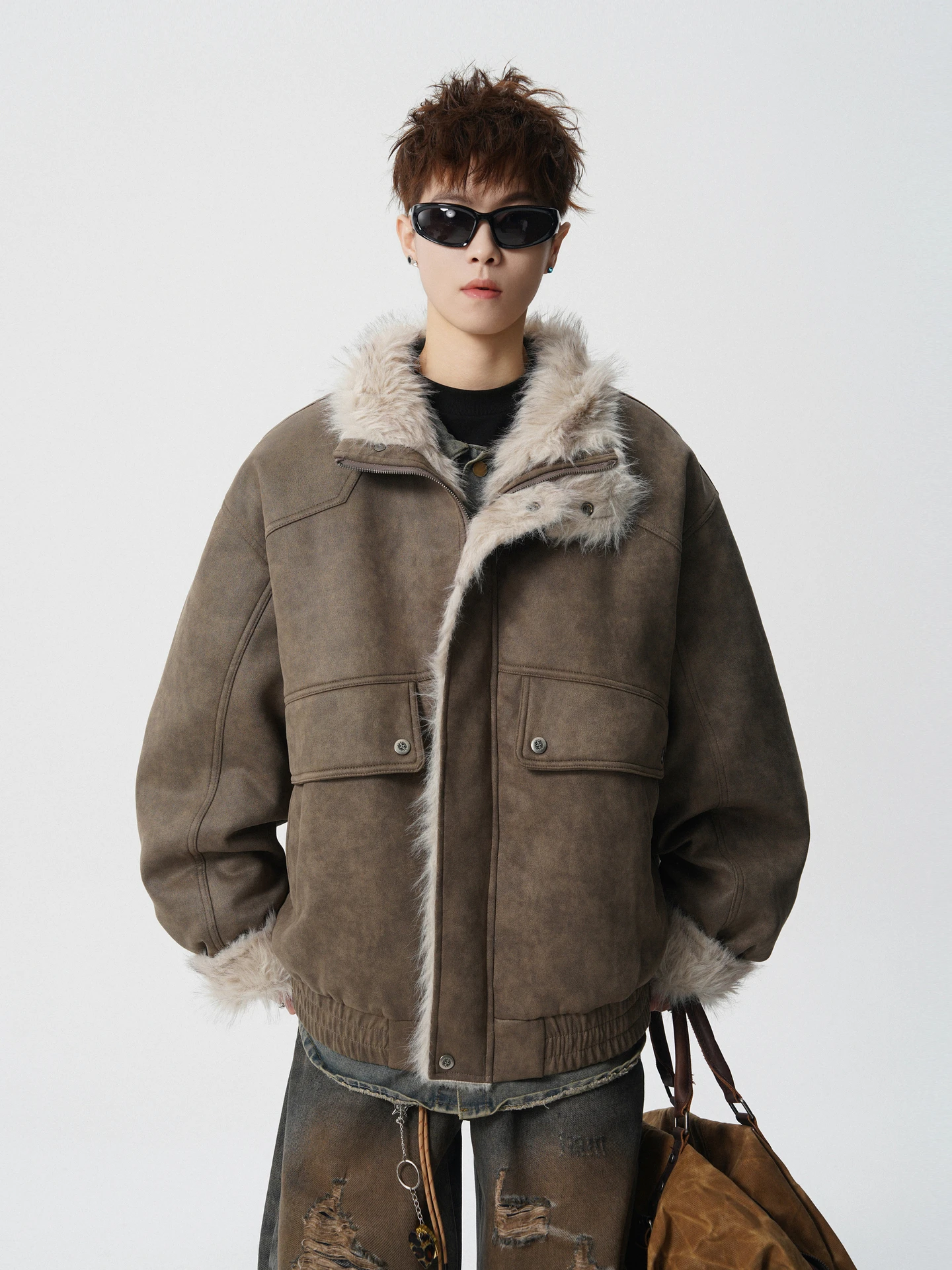 

Теплая мужская зимняя куртка из хлопка и замши, повседневная, свободного кроя, молодежная, модная, из полиэфирного волокна, с длинным рукавом, на молнии