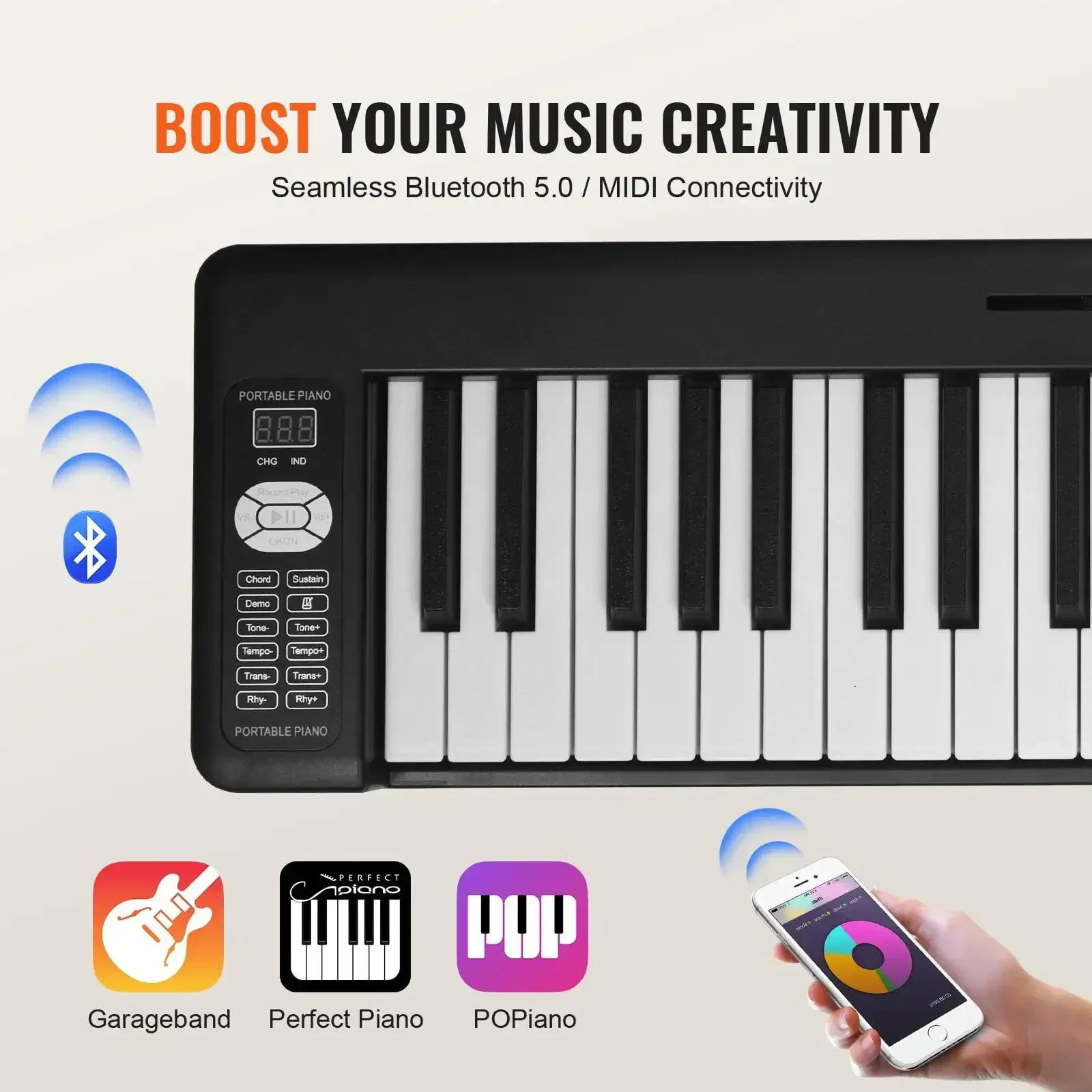 

[XMSJ]61 Key Folding Keyboard Piano Portable Foldable Piano Bluetooth MIDI Black