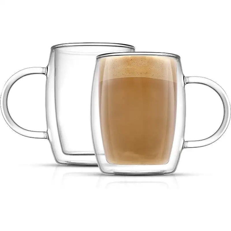 

Double Wall Glass Coffee Mugs - 13.5oz Double Walled Glasses, Thermal Borosilicate Glass Insulated Coffee Mug