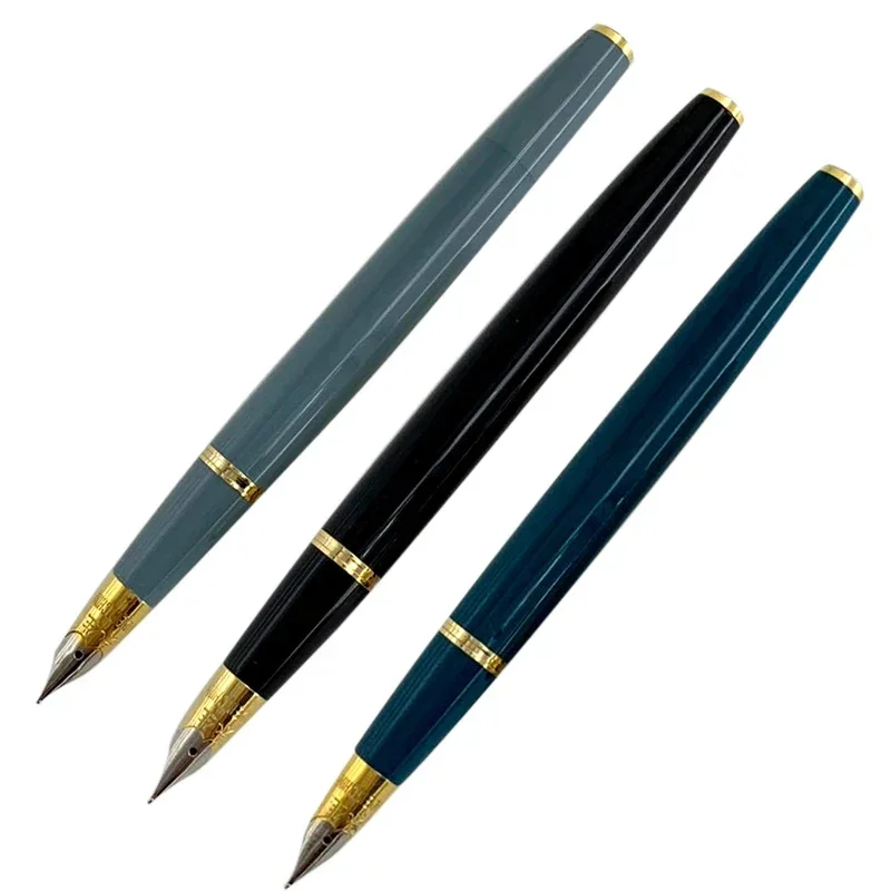 Imagem -03 - Solid Dark Blue Vacuum Fountain Pen Fine Nib Material de Escritório Canetas Onda Golden Cap Presentes Yongsheng601a