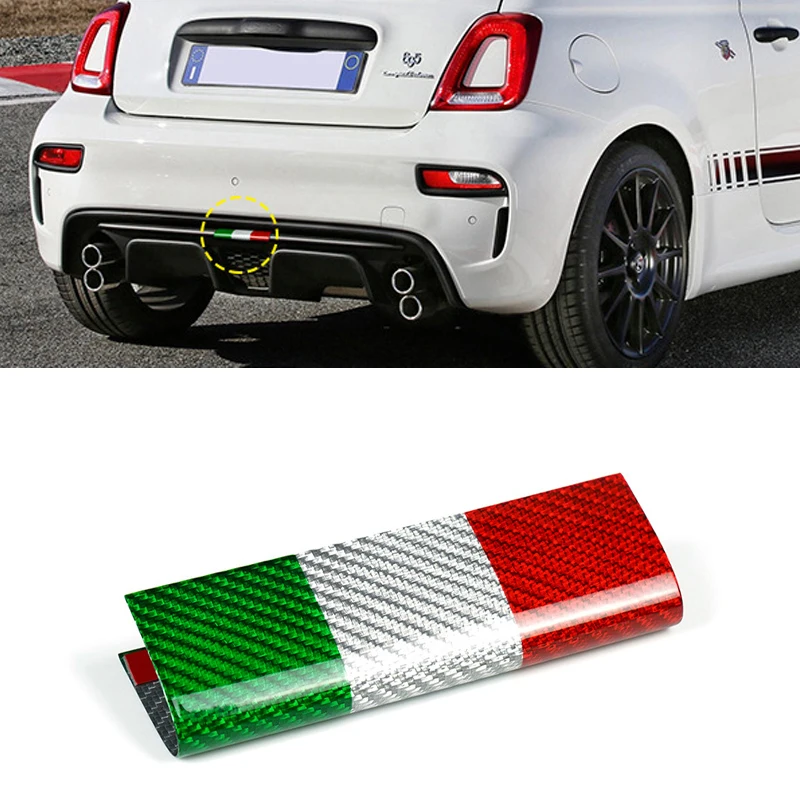 Real Carbon Fiber Rear Bumper Trim with Italian Flag Stripes for Abarth 595 695 2017-2024 Red White Green Tricolor Accent 1Pc