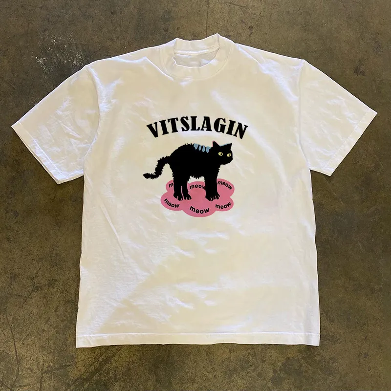 Loose Fit Cotton T-Shirt Short Sleeve Double Thread Pure Cotton American Retro Style Couples Shirt for Men And Women