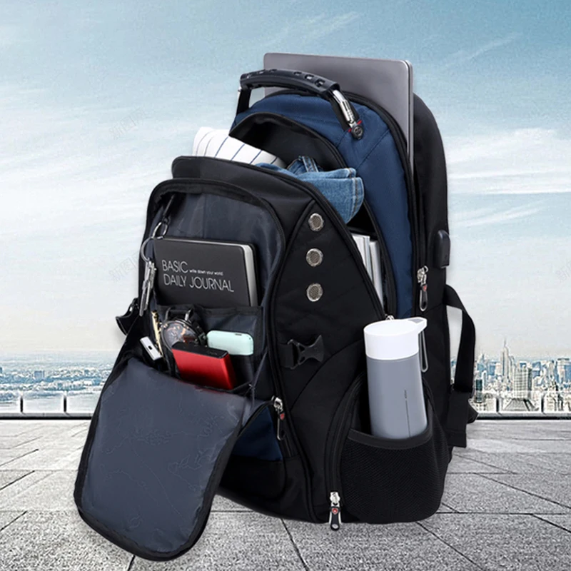 Anti-ladro moda uomo zaino multifunzionale impermeabile borsa per Laptop da 17.3 pollici uomo ricarica USB zaini da viaggio maschio Mochila