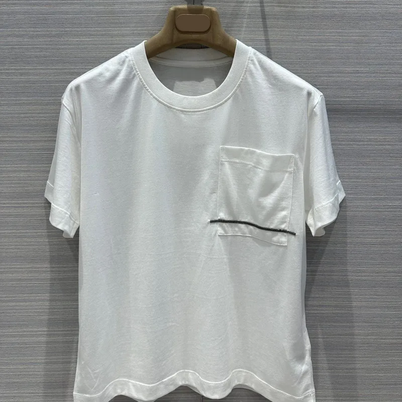 

2024 High Quality Pocket Design Short Sleeved T-shirt Casual Style Simple Solid Color Light Comfortable Half Sleeved Top New