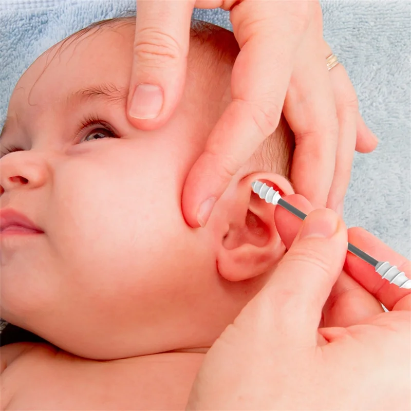 2 قطعة مسحات الأذن سيليكون قابلة لإعادة الاستخدام مع حافظة تنظيف الأذن براعم السيليكون مسحات العصي مزدوجة الرأس أعواد قطنية لتنظيف ماكياج