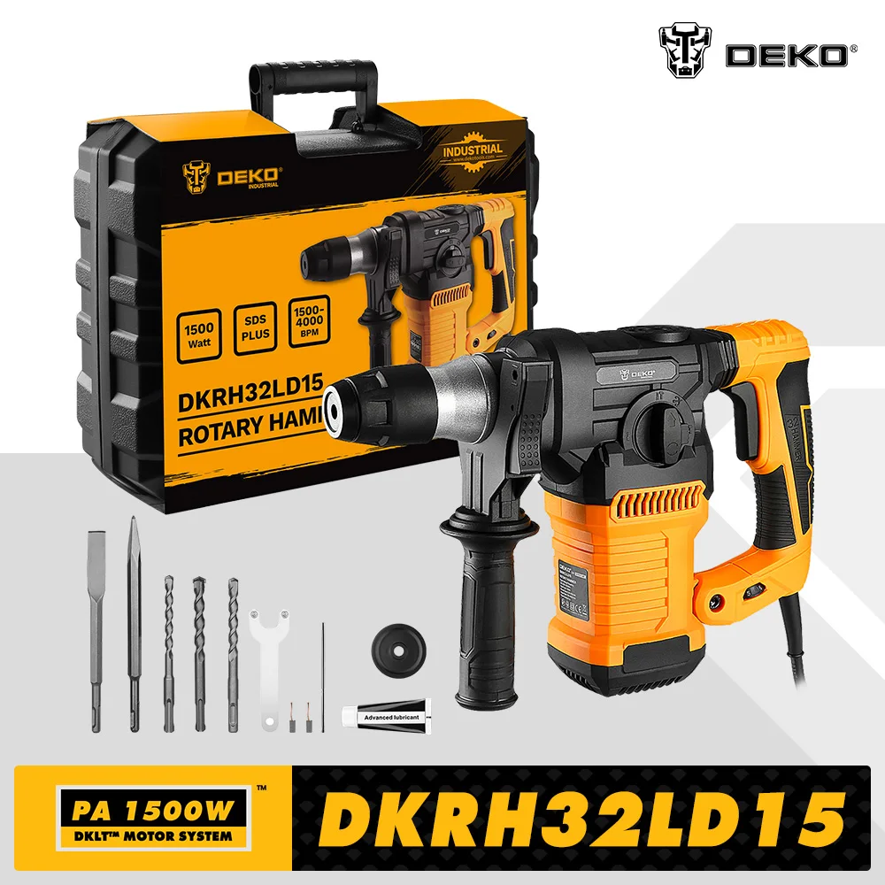 DEKO DKRH32LD15 220V Multifunctional Impact Rotary Hammer 1500W For Woodworking DIY Electric Demolition Hammer Drill Power Tools