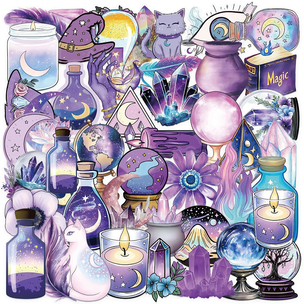 

10/30/50pcs Retro INS Magic Witch Transparent Stickers Aesthetic Cartoon DIY Scrapbook Laptop Notebook Cute Waterproof Sticker