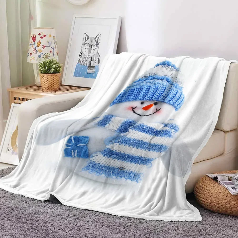 Snowman Flannel Throw Blanket Cute Snowman with Scarf Kawaii Super Soft Lightweight Blanket for Bed Couch Sofa King Queen Size