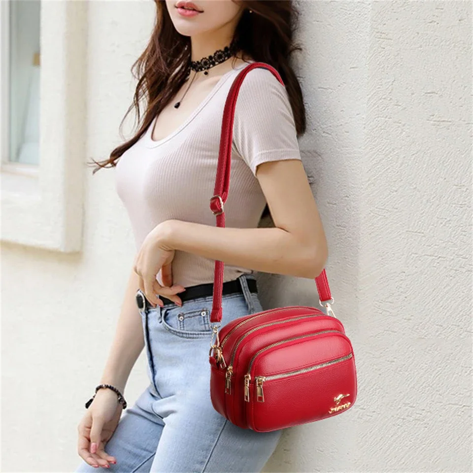 High Quality Soft Leather Purse Fashion Women Shoulder Messenger Bag Multi-pocket Wear-resistant Bag Luxury Ladies Handbag Sac