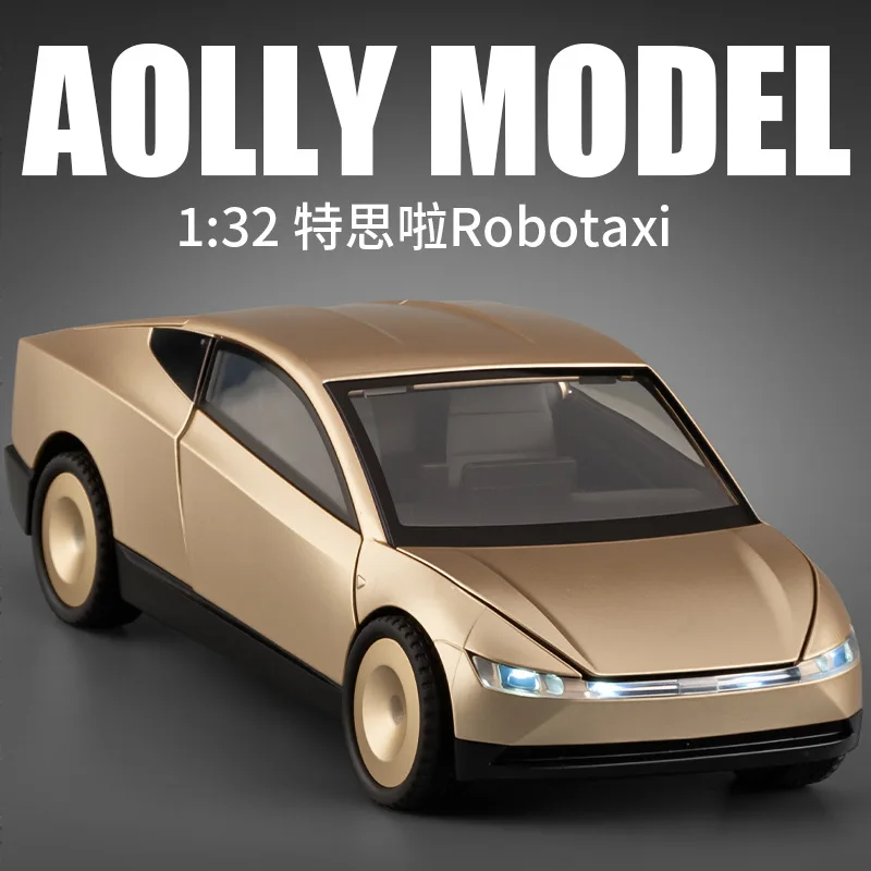 XHD 1: 32 تسلا Robotaxi عودة الصوت والضوء سبيكة سيارة نموذج سطح المكتب الديكور لعبة عيد ميلاد الأطفال هدية جمع