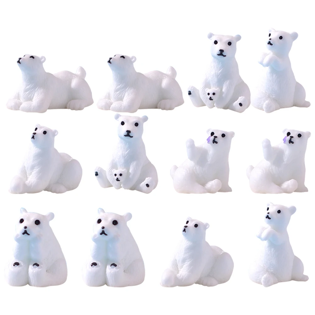 

12pcs Figurines Resin Craft White Color Garden Yard Decorative Use Garden Miniature Bear Figurine Mini Bear Figurines Crafts